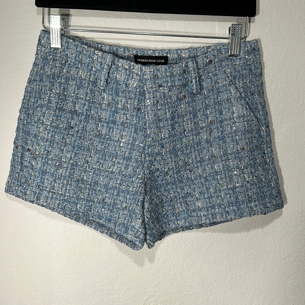 Generation Love Women’s Tweed Faye Light Blue Multi Shorts XS